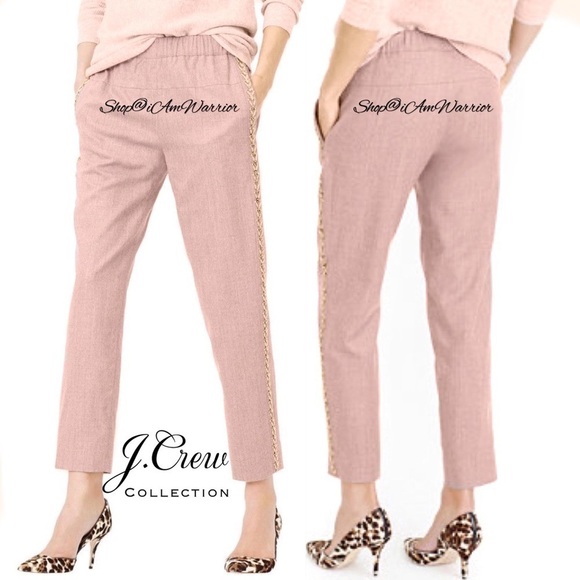 J.Crew Collection blush rose beaded tuxedo stripe pull-on wool pants - Picture 4 of 12